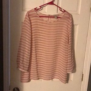 Loft sheer pink/white striped top